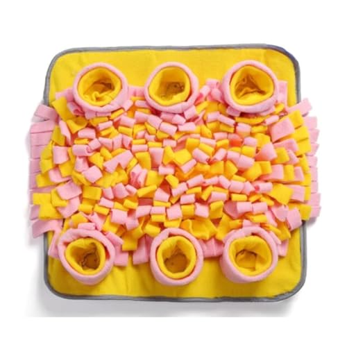 Snuffle Mat for Dogs, Boredom Buster Interactive Puzzle Feeding Mat, Encourages Natural Foraging Skills and Stress Relief Small/Medium/Large Dogs (Pink and Yellow) - color: Pink and Yellow