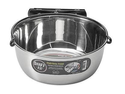 MidWest Homes for Pets Snap'y Fit Stainless Steel Food or Water Bowl, Holds 2 Quarts, Mounts to Wire Crates, No-Tip Design, Rust-Resistant, for Large Dogs and Cats - size: 2 Quarts (8 Cups)