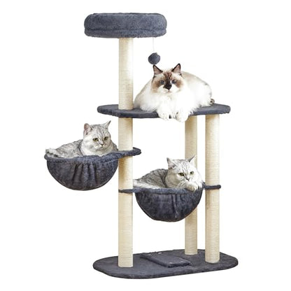 Small Cat Tree Tower with Lots of Scratching Posts - 42 Inch Medium Compact Cats Scratch House with Hammock Perch for Multi Level 2 Kitty - Indoor Corner Cat Bed Condo Climbing Gym Towers Furniture