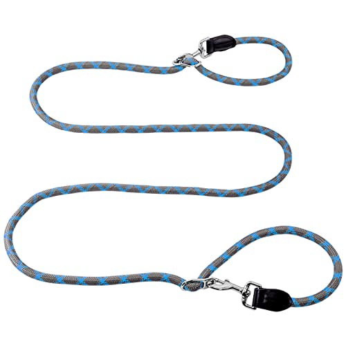 Hands Free 8.5ft Nylon Double Dog Leash with Reflective Stitching, Adjustable Waist Fits All for Medium Large Dogs - Blue - color: Blue