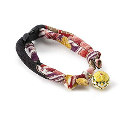 Chirimen Plum Blossom Cat Collar (Red) with Bell Safety Breakaway Soft Lightweight for Cats Kitty Kitten Japanese Stylish Pattern, No.1 Seller in Japan - color: Red