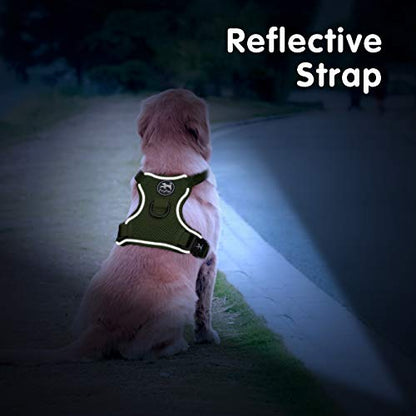 PoyPet Reflective Soft Breathable Mesh Dog Harness Choke-Free Double Padded Vest with Adjustable Neck and Chest(Military Green,XS) - color: Military Green, size: XS