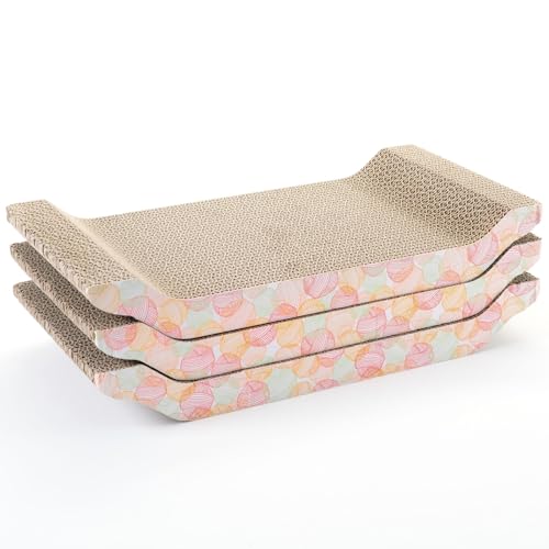 Zodaca Cat Scratcher Bed - Reversible Cardboard Cat Scratch Pad - Catnip Bed for Indoor Felines - Kitten Scratcher Lounger for Stretch & Relax - Pack of 3, 16.75 x 8 x 2.4 in