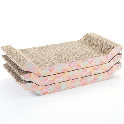 Zodaca Cat Scratcher Bed - Reversible Cardboard Cat Scratch Pad - Catnip Bed for Indoor Felines - Kitten Scratcher Lounger for Stretch & Relax - Pack of 3, 16.75 x 8 x 2.4 in
