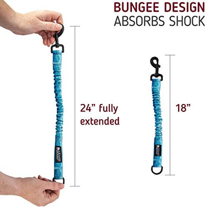 Leash Boss Pattern Bungee Dog Leash Extension, 18" Shock Absorbing Lead Extender, Pattern Collection - Large Dog Leash Attachment and Shock Absorber (Wave Pattern) - color: Blue - Wave