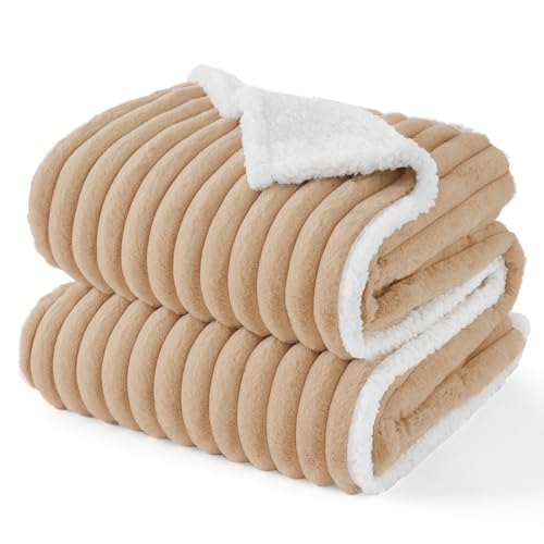 Bedsure ComfyFleece™ Waterproof Dog Blankets for Large Dogs - Soft Pet Cat Blanket Corduroy Fleece for Couch Protector Washable, Cozy Calming Reversible Furniture Protection,40"x50", Tuscan Beige - color: Sandy Beige, size: L(40x50")-1pc