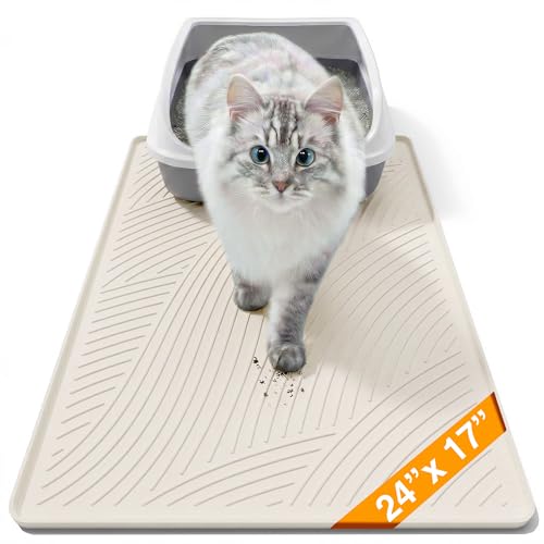 Cat Litter Box Mat - SM Small Medium Size 24 x 17 in, Water Proof, Kitty Litter Trapping Mat, Easy to Clean, Scatter Control, Odorless, Pet Supplies for Indoor Cats, Warm Beige - color: Warm Beige, size: 24"L x 17"W
