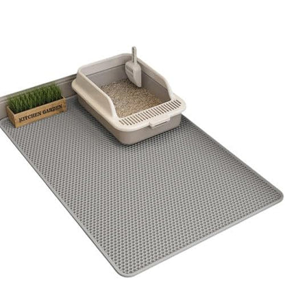 Cat Litter Mat Double Layer Waterproof – Large Litter Trapping Mat for Litter Box, Non-Slip, Easy to Clean, Soft Paw-Friendly EVA, 12x12 in, Gray