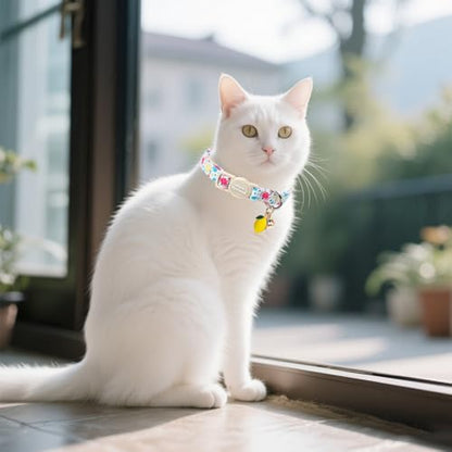 Unique style paws 2 Pack Spring Summer Kitten Collar Breakaway with Bell&Pendant, Adjustable Safety Blue Lemon Dinosaur Cat Cotton Collar for Girl Boy Cat and Small Pet - color: Lemon Dinosaur