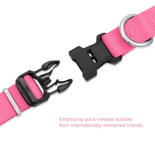 Mikivery Nylon Dog Collar with Quick Release Buckle Soft Adjustable Sturdy for Small Medium Large Dogs Pink,M - color: BabyPink, size: M：13"-20"