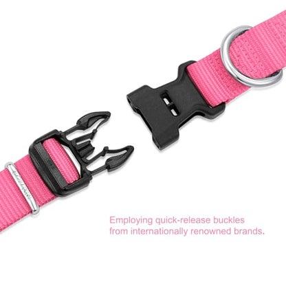 Mikivery Nylon Dog Collar with Quick Release Buckle Soft Adjustable Sturdy for Small Medium Large Dogs Pink,L - color: BabyPink, size: L：17.5"-25.5"