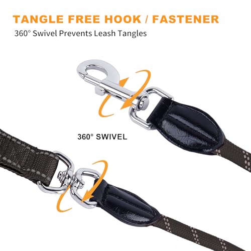 6FT Heavy Duty Dog Leash for Small Medium Large Dogs, Tangle Free Reflective Dog Training Leash with Double Handle, Seat Belt Buckle & Poop Bag Holder (Black) - color: Black, size: 6FT