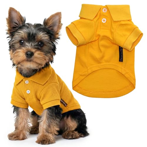 Parisian Pet Dog Polo Shirt – Classic Yellow Cotton Pet Apparel with Collar & Buttons, Soft Breathable Puppy T-Shirt - Cute Dog Clothes - Ideal Summer Clothes for Small Dogs - Shirts for Dogs Boy Girl - color: Yellow Polo, size: XS
