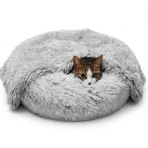 Whiskers & Friends Cat Beds for Indoor Cats, Fluffy Calming Donut Cat Bed, Small Dog Bed Washable - Orthopedic Soft Plush Pet Beds Sized for Kitten to Large Cats & Puppy to Small Dogs - Light Grey C - color: Light Grey-C, size: 23.00" x 23.00" x 7.00"