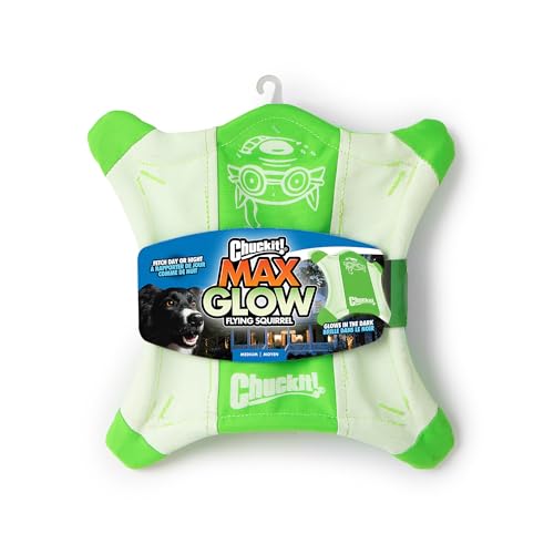 Chuckit! Flying Glow Squirrel Fetch Dog Toy, (10.5 Inch Length), Glow in the Dark Dog Toy, Pack of 1, Size Medium, for All Breeds and Sizes - style: Flying Glow Squirrel