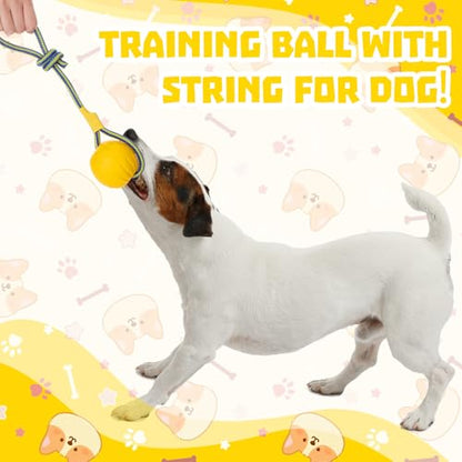 Hsei 2 Pcs Large Dog Ball on a Rope Rubber Dog Toy with Handle Ball Yellow Floats in Water for Tug Training Rewards Interactive Pet Fetch Catch Throw Outdoor Puppy Teething Medium Pet - size: Large