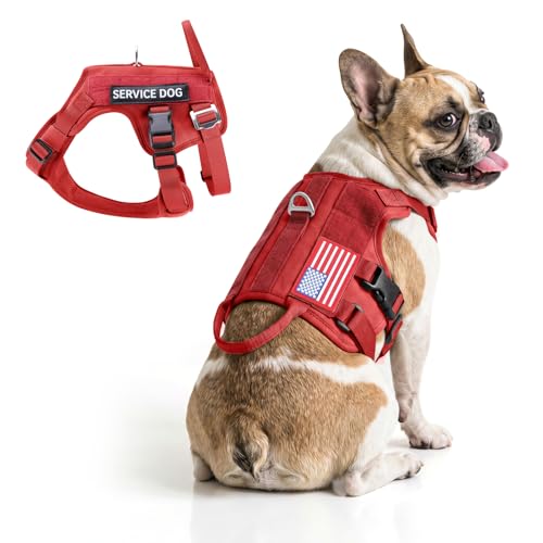 Service Dog Harness for Medium Dog - Mesh Breathable Dog Harness Escape Proof with Handle - No Pull Military Service Dog Vest with Removable Patches for Walking,Training,Hiking - color: Red, size: S(Chest:17-22")