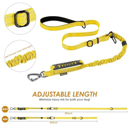 AUBELL Tactical Dog Leash Heavy Duty,4-6ft Reflective Strong No Pull Bungee Leash for Medium Large Dogs with Comfortable Padded Double Handle,Car Seat Belt,360 Degree Rotating Carabiner,Yellow - color: M/L-Yellow(4-6FT)