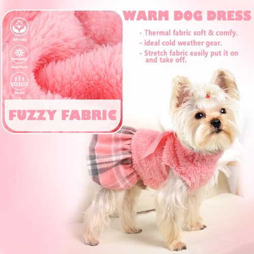 Dog Dress Female Sweater for Small Dogs Girl Winter Flannel Warm Pet Puppy Cat Princess Plaid Dresses Clothes (X-Small, Pink) - color: #1 Pink, size: X-Small (Chest 14.2 in)