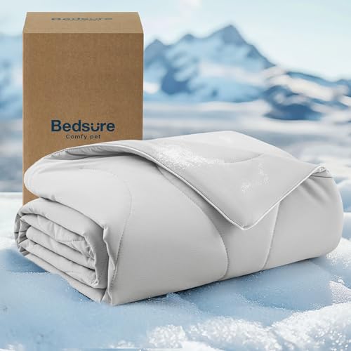 Bedsure Premium Cooling Blanket for Medium Dog - Q-MAX>0.5, Breathable Summer Washable Cold Pet Throw Blanket, Soft Durable Self Cooling Cat Mat for Hot Weather, Pearl Grey, 30x40 - color: Pearl Grey, size: M(30x40")