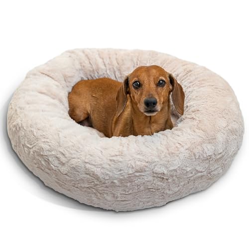 Best Friends by Sheri The Original Calming Donut Dog Bed for Small Dogs up to 25 lbs, Lux Faux Fur, Oyster, 23" x 23" - color: Oyster Lux, size: Small