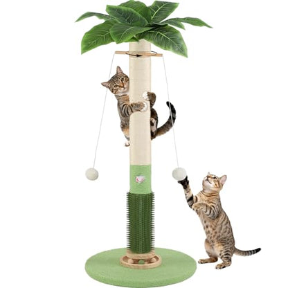 Cat Scratching Post,37.5'' Tall Palm Tree Natural Sisal Scratching Post for Indoor,Stable Vertical Cat Scratcher with Mouse Hole Toy,Rotating Interactive Ball Self Groomer for Full Body Stretching
