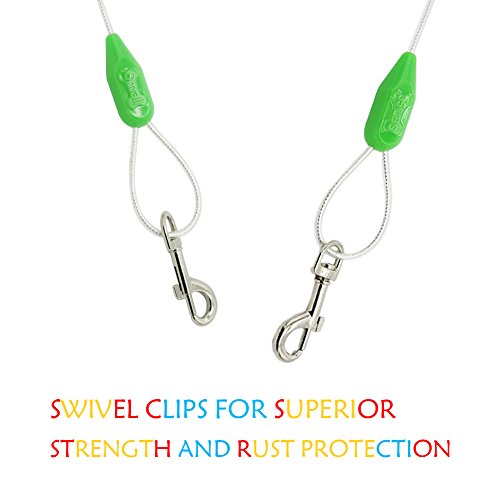 Petest 25ft Reflective Tie-Out Cable for Small Dogs Up to 35 Pounds - color: Green & Silver, size: 35lbs25ft