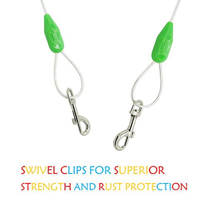 Petest 25ft Reflective Tie-Out Cable for Small Dogs Up to 35 Pounds - color: Green & Silver, size: 35lbs25ft