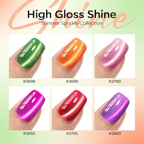 modelones Cat Eye Gel Nail Polish Set, 6 Colors Orange Neon Galaxy Hot Pink Grape Purple Red Green 9D Cat Eye Glitter Gel Polish with Magnet LGBT Fruit Theme Soak Off Led DIY Gift Unisex - color: A A A2-Fruit Cat Eye