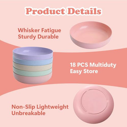 [18 Pack] Cat Dishes Whisker Friendly, Shallow Wide Pet Food and Water Bowl, 5.5 Inch Cat Food Dish, Friendly Wet Feeding Bowl, Durable Wheat Straw Pet Bowls, Pet Plate for Kittens (Indoor/Outdoor) - size: 18 Pack
