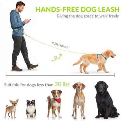 8.2ft Hands Free Dog Leash,Versatile Waist & Crossbody Lead for Medium Dogs,Waterproof & Adjustable for Running Jogging Walking, 360° Swivel Metal Buckle (Green) - color: Green
