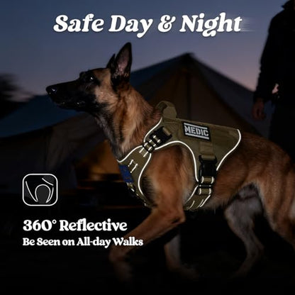 rabbitgoo Tactical Dog Harness Small Sized, No Pull Upgraded Reflective Heavy Duty Molle Vest with Handle, Adjustable Military Service Dog Vest for Walking Hiking Training, Brown, S - color: Brown Reflective, size: Small
