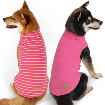 KYEESE 2Pack Dog Sweater Soft Dogs Clothes Stretchy Pet Sweatshirt Dog Sweaters for Small Dogs Girl Turtleneck Pet Coats Pullover Small Pets Sweaters - color: 8# Pink+Pink Stripe, size: Medium (7-11lbs)