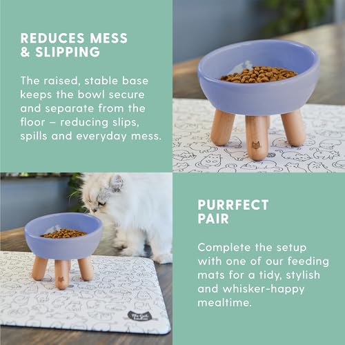 The Cat Ladies Tilted Ceramic Cat Bowl - Elevated Food Bowls Ceramic Pet Bowl - Raised Ceramics Bowls - Elevated & Tilted Design for Comfortable Eating - Dishwasher Safe - Wide Opening - color: Powder Blue