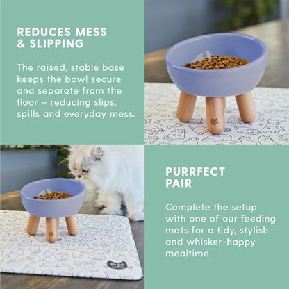 The Cat Ladies Tilted Ceramic Cat Bowl - Elevated Food Bowls Ceramic Pet Bowl - Raised Ceramics Bowls - Elevated & Tilted Design for Comfortable Eating - Dishwasher Safe - Wide Opening - color: Powder Blue