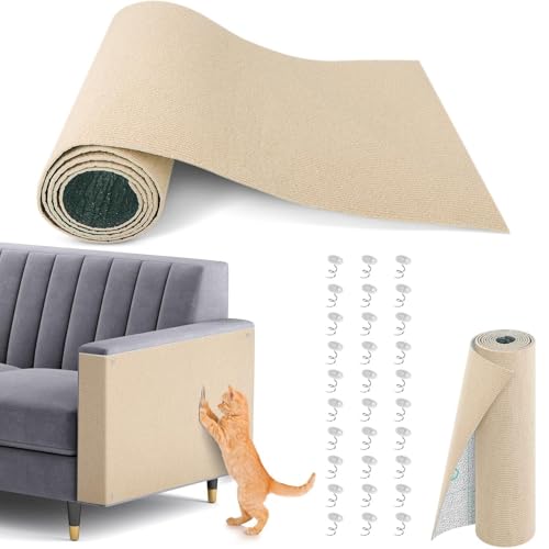 Cat Scratch Couch Furniture Protector, 78.7in x 15.8in Self-Adhesive Cat Scratch Mats, Trimmable DIY Cat Scratcher Pads for Wall, Couch Corner, Cat Tower and Replacement Pads (Khaki) - color: Khaki