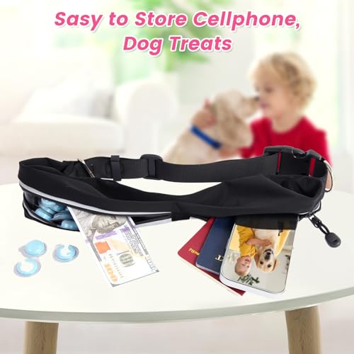 Waist Leash for Medium Large Dog Walking, Bungee Hands Free Leash with Zipper Pouch, Around The Waist No Pull Running Dog Belt, Padded Handle Jogging No Hands Heavy Duty - color: Rose
