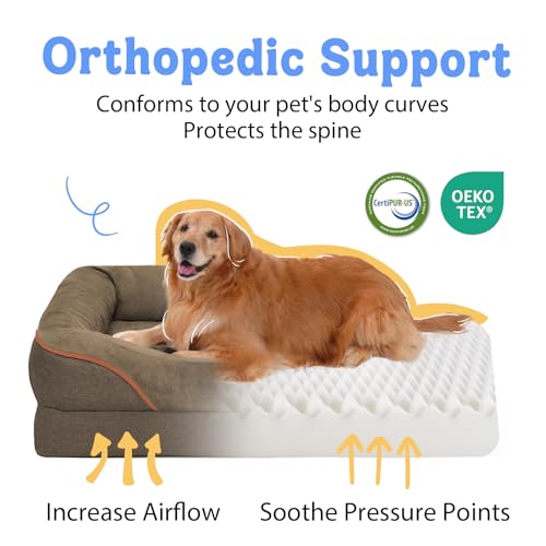 Washable Orthopedic Large Dog Bed - Big Dog Beds with Removable Waterproof Cover and Non-Slip Bottom XL Large Pet Beds with Bolster Extra Large Dogs Bed - color: Coffee, size: Large (36"L x 27"W x 7"Th)