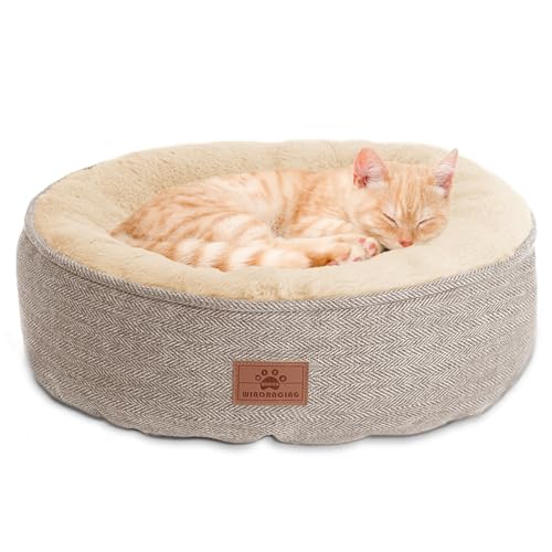 WINDRACING Cat Beds for Indoor Cats,Kitten Bed,Dog Bed for Extra Small Dogs Breeds,Puppy Kennel Bed, Comfy Durable Pet Sleeping Bed, Washable Roun Cat Bed & Non-Slip Bottom, Size 18"L x 18"W x 6.5"Th - color: Beige2, size: Small