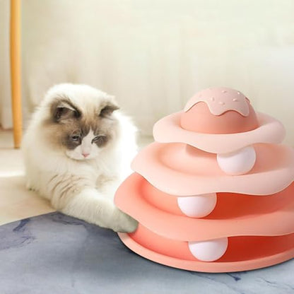 Cat Ball Track Toy, Cat Ball Tower, Multi-Level Design Cat Ball Track Toy, 3 in 1 Automatic Interactive Kitten Toy, Easy to Disassemble, Easy to Clean, Meet Your Cat's Exercise Needs (Pink) - color: Pink