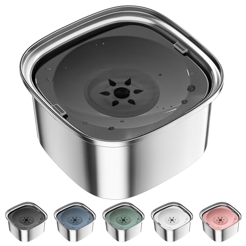 UPSKY 3L Dog Water Bowl 101oz Stainless Steel No Spill Large Capacity Dog Food Water Bowl Slow Water Feeder, Spill Proof Pet Water Dispenser Vehicle Carried Travel Water Bowl - color: gray, size: 3l