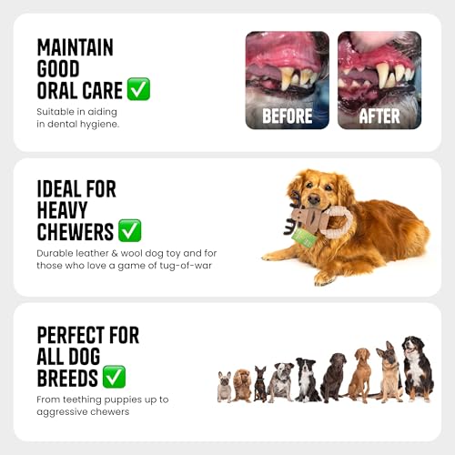 Cotton Rope Ring Dog Chew Toy for Small Dogs & Puppies - Durable Leather Dog Toy for Light Chewers - Natural & Perfect Puppy Toy for Chewing Exercise & Dental Health (Moose) - style: Cotton Rope Ring - Moose