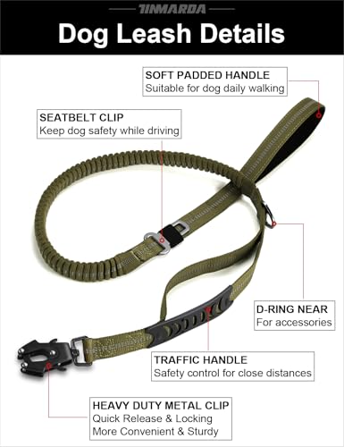 TINMARDA Heavy Duty Dog Leash with 2 Padded Handles & Advanced Easy Metal Clip, 4-6FT Shock Absorbing No Pull Dog Leashes for Medium Large Dogs that Pull (Army Green) - color: Army Green