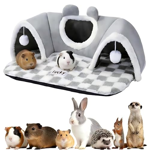 Extra large Guinea Pig Hideout Tunnel, 3-Cave Small Animal Tunnel for Play Tube Toys Mat, Pet Tunnel for Dwarf Rabbits Bunny Chinchillas Hamsters Hedgehogs Ferrets, Brown, 22.05" × 16.14"× 5.51"