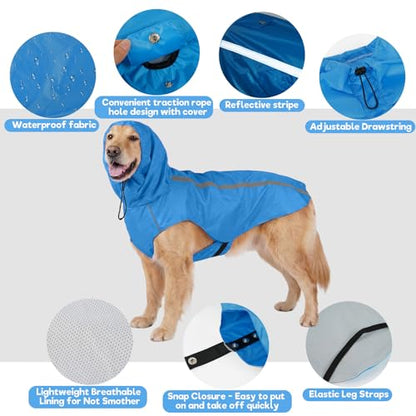 Dog Raincoat with Reflective Strip Hoodie, Waterproof Dog Raincoats, Adjustable Lightweight Hooded Poncho Dog Rain Jacket, Snowproof Windproof Clothes, Dog Raincoat for Large Dogs - color: Blue, size: XXXL