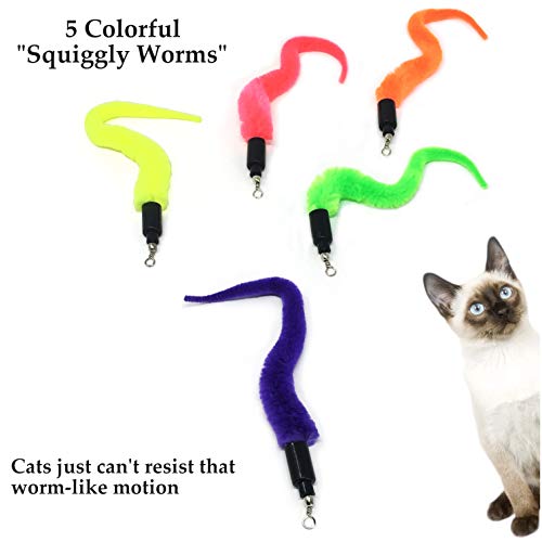 Pet Fit For Life - 10 Piece Kitten Toy Refill Pack - Replacement for Indoor Cat's Interactive Wand and Catch Wand - Features 5 Squiggly Worms and 5 Furry Mouse Feather Attachments - style: 5 Worms, 5 Mice