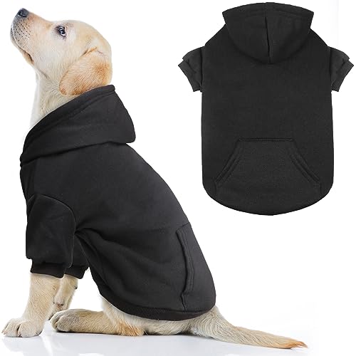 Dog Hoodie Dog Sweaters for Large Dogs,Pet Sweater Soft Solid Brushed Fleece Pet Clothes Pet Hoodie Sweatshirt with Pocket(Black-L) - color: Black, size: Large