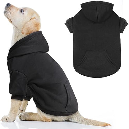 Dog Hoodie Dog Sweaters for Large Dogs,Pet Sweater Soft Solid Brushed Fleece Pet Clothes Pet Hoodie Sweatshirt with Pocket(Black-L) - color: Black, size: Large