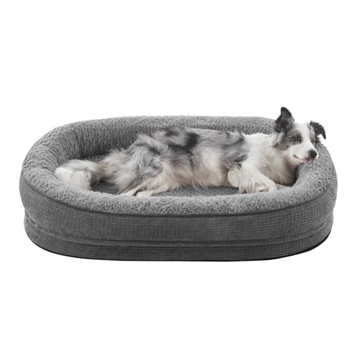 JOEJOY Orthopedic Dog Bed for Large Dogs, Egg-Crate Memory Foam Pet Bed with Bolster Sides, Waterproof Lining, Removable Washable Cover & Non-Slip Bottom, Grey - color: Grey, size: L(35"x 25"x 7")