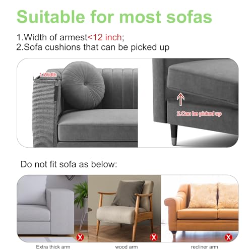 Cat Scratch Couch Protector,23.6" L*19.7" W Scratching Furniture Protector Pad,Cat Scratch Sofa Arm Sheild with Grey Natural Sisal for Protecting Couch Sofa Chair Furniture (Grey/Right Hand) - color: Grey